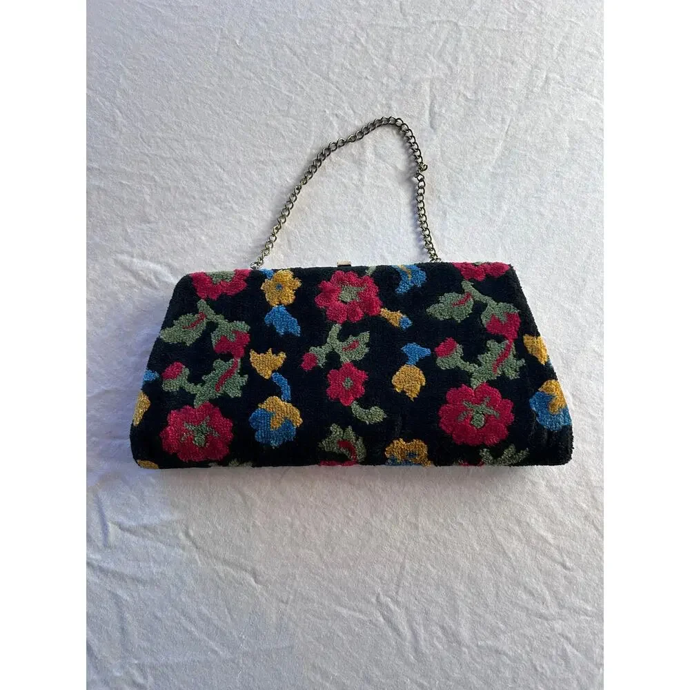 Vintage Black Floral Tapestry Carpet Clutch, 1950's - Picture 3 of 7